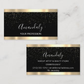 Carte De Visite Coiffeur moderne Golden Confetti Noir (Devant / Derrière)