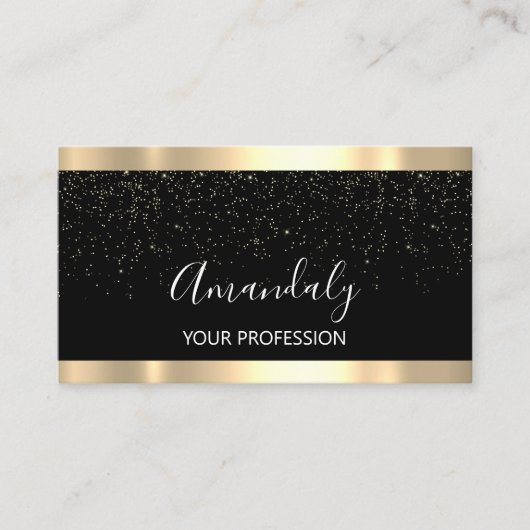 Carte De Visite Coiffeur moderne Golden Confetti Noir (Devant)