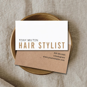 Carte De Visite Coiffeur Moderne Minimaliste Imprimé Kraft Blanc