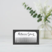 Carte De Visite Coiffeur moderne noir et blanc Comb Hair Salon (Debout devant)