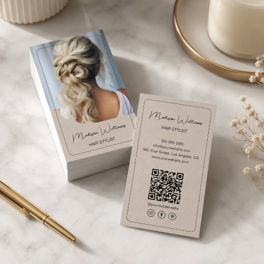 Carte De Visite Coiffeur Moderne Photo Beige