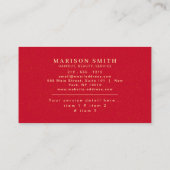 Carte De Visite Coiffeur Moderne Rouge & Or (Dos)