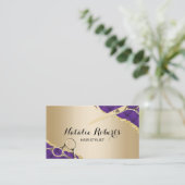 Carte De Visite Coiffeur moderne violet or Coiffeur Stylo Salon (Debout devant)