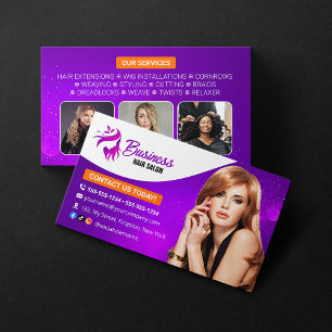 Carte De Visite Coiffeur Moderne Violet Salon de Beauté Coiffeuse