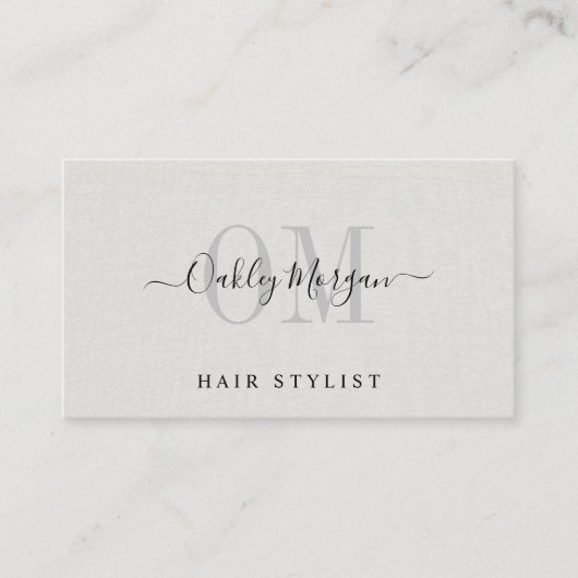 Carte De Visite Coiffeur Monogramme Faux Lin (Devant)