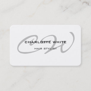Carte De Visite Coiffeur Monogramme Minimaliste Moderne Blanc