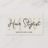 Carte De Visite Coiffeur Monogramme Moderne Beige Neutre (Devant)