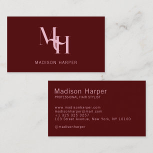 Carte De Visite Coiffeur monogramme moderne initiales rouge rose