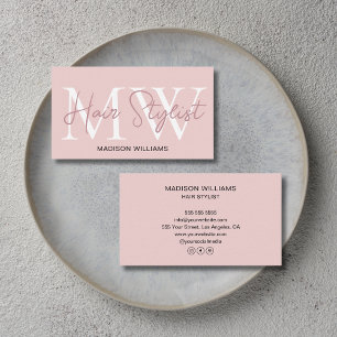 Carte De Visite Coiffeur Monogramme Rose Pâle