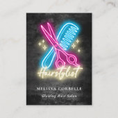 Carte De Visite Coiffeur Neon Glow & Black Grunge Code QR (Devant)