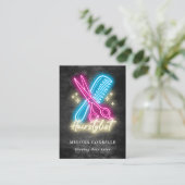 Carte De Visite Coiffeur Neon Glow & Black Grunge Code QR (Debout devant)