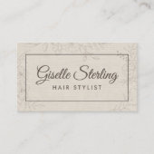 Carte De Visite Coiffeur Neutre Lin Floral Élégant Script (Devant)