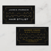 Carte De Visite Coiffeur noir de coiffeur de lame de rasoir (Devant / Derrière)