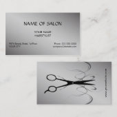 Carte De Visite Coiffeur noir élégant de ciseaux d'argent de Faux (Devant / Derrière)