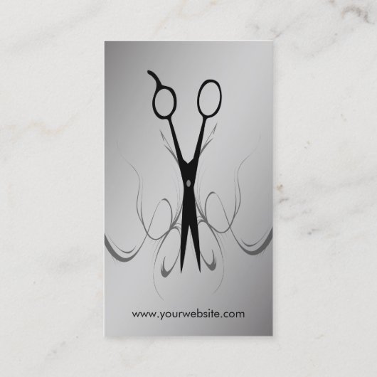 Carte De Visite Coiffeur noir élégant de ciseaux d'argent de Faux (Dos)