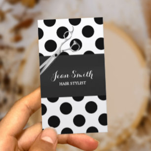 Carte De Visite Coiffeur noir et blanc chic de pois