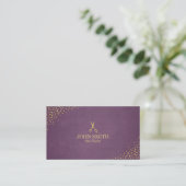 Carte De Visite Coiffeur Points violets et or & Ciseaux (Debout devant)