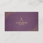Carte De Visite Coiffeur Points violets et or & Ciseaux (Devant)