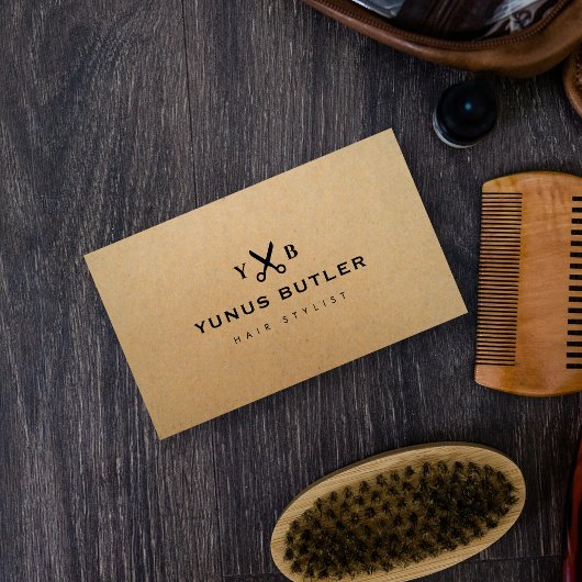 Carte De Visite Coiffeur professionnel Monogram Kraft
