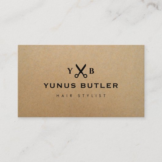Carte De Visite Coiffeur professionnel Monogram Kraft (Devant)