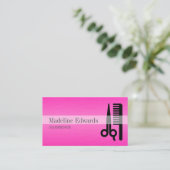 Carte De Visite Coiffeur professionnel rose élégant moderne (Debout devant)