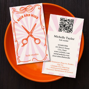 Carte De Visite Coiffeur Rétro Gras Doodle Fantaisiste Rose Rouge