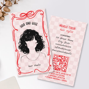 Carte De Visite Coiffeur Rétro Mignon Dessin Fantaisiste Rouge Ros