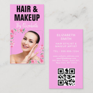 Carte De Visite Coiffeur rose tendance Photo qr code