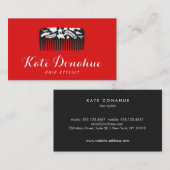 Carte De Visite Coiffeur rouge gras Floral Comb Salon de coiffure (Devant / Derrière)