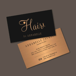 Carte De Visite Coiffeur salon de cheveux glam or noir métal coiff
