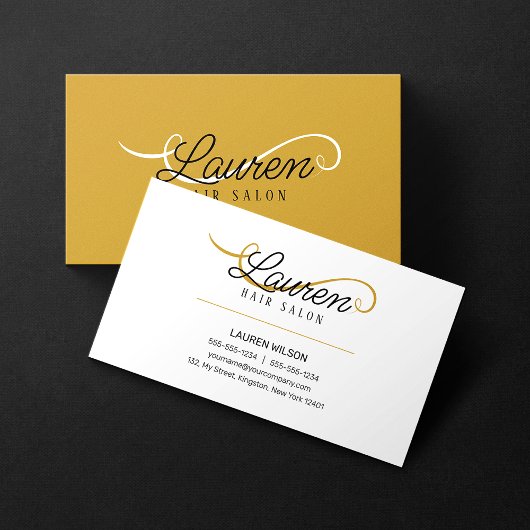Carte De Visite Coiffeur Salon de coiffure Minimal Simple Blanc Or