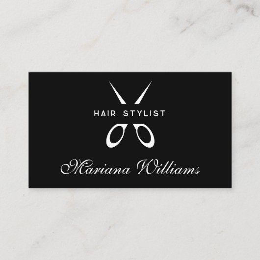 Carte De Visite coiffeur Scissor qr code noir minimal simple (Devant)