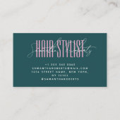 Carte De Visite Coiffeur script typographie moderne vert rose (Dos)