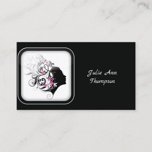 Carte De Visite Coiffeur silhouette noir et blanc chic (Devant)