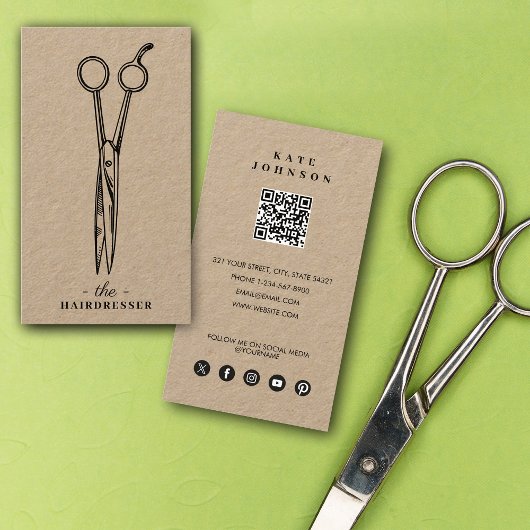 Carte De Visite Coiffeur simple Barber Beauté Salon QR Code