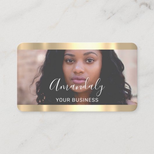 Carte De Visite Coiffeur Stylist Photo Gold Frame Qr CodeLogo (Devant)