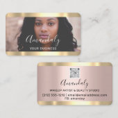 Carte De Visite Coiffeur Stylist Photo Gold Frame Qr CodeLogo (Devant / Derrière)