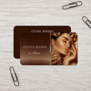 Carte De Visite Coiffeur Styliste Beauté Girl Photo Brown & Gold S