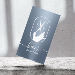 Carte De Visite Coiffeur Styliste Ciseau Logo main Dusty Blue Salo
