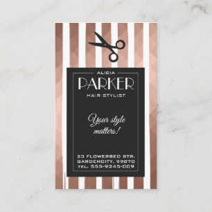 Carte De Visite Coiffeur styliste rose or géométrique noir élégant