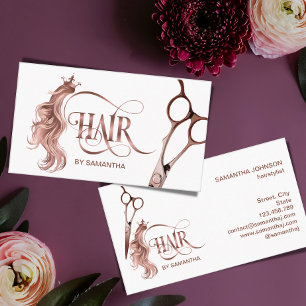 Carte De Visite Coiffeur styliste rose or typographie cheveux cise