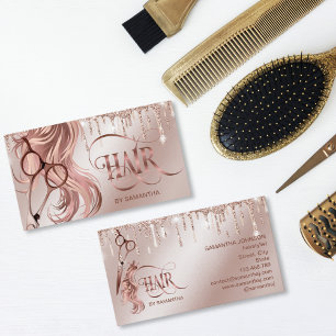 Carte De Visite Coiffeur styliste rose or typographie cheveux cise
