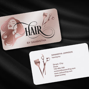 Carte De Visite Coiffeur styliste rose or typographie cheveux cise
