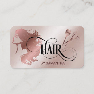 Carte De Visite Coiffeur styliste rose or typographie cheveux cise