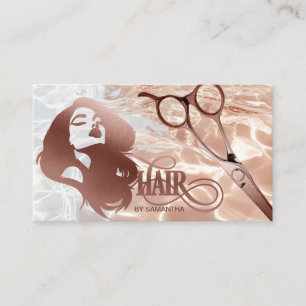 Carte De Visite Coiffeur styliste rose or typographie cheveux cise