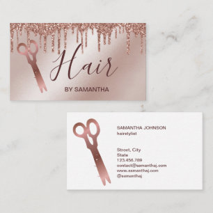 Carte De Visite Coiffeur styliste rose or typographie cheveux cise