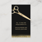 Carte De Visite Coiffeur Stylo Coiffeur Moderne Black & Gold Salon (Dos)