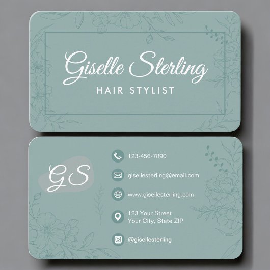 Carte De Visite Coiffeur Teal Green Floral