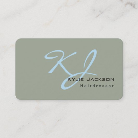 Carte De Visite Coiffeur tendance Monogram gris bleu élégant (Devant)
