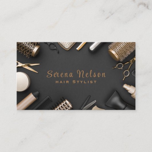 Carte De Visite Coiffeur tendance Salon Outils Beauté (Devant)